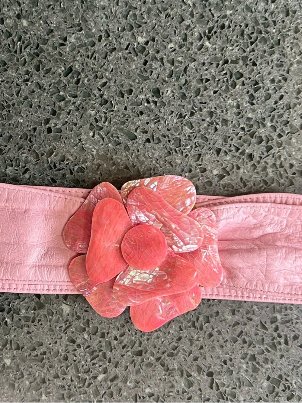 80s 90s Vintage Women's Pink Leather Belt with Pink Flower Buckle